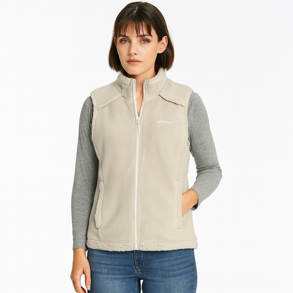 🧥 L.L. Bean Women’s Beige Fleece Vest –‎ Full Zip Medium